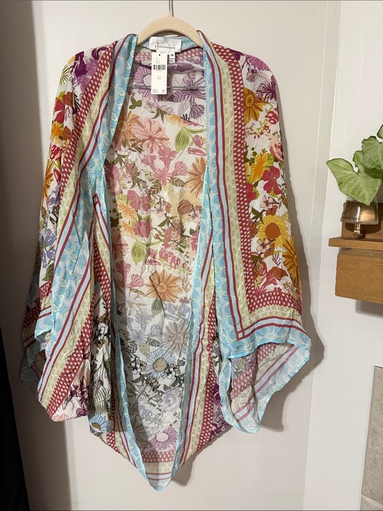 Anthropologie Tops - Anthropologie Floral Duster with Lavender and Sky Blue Accents